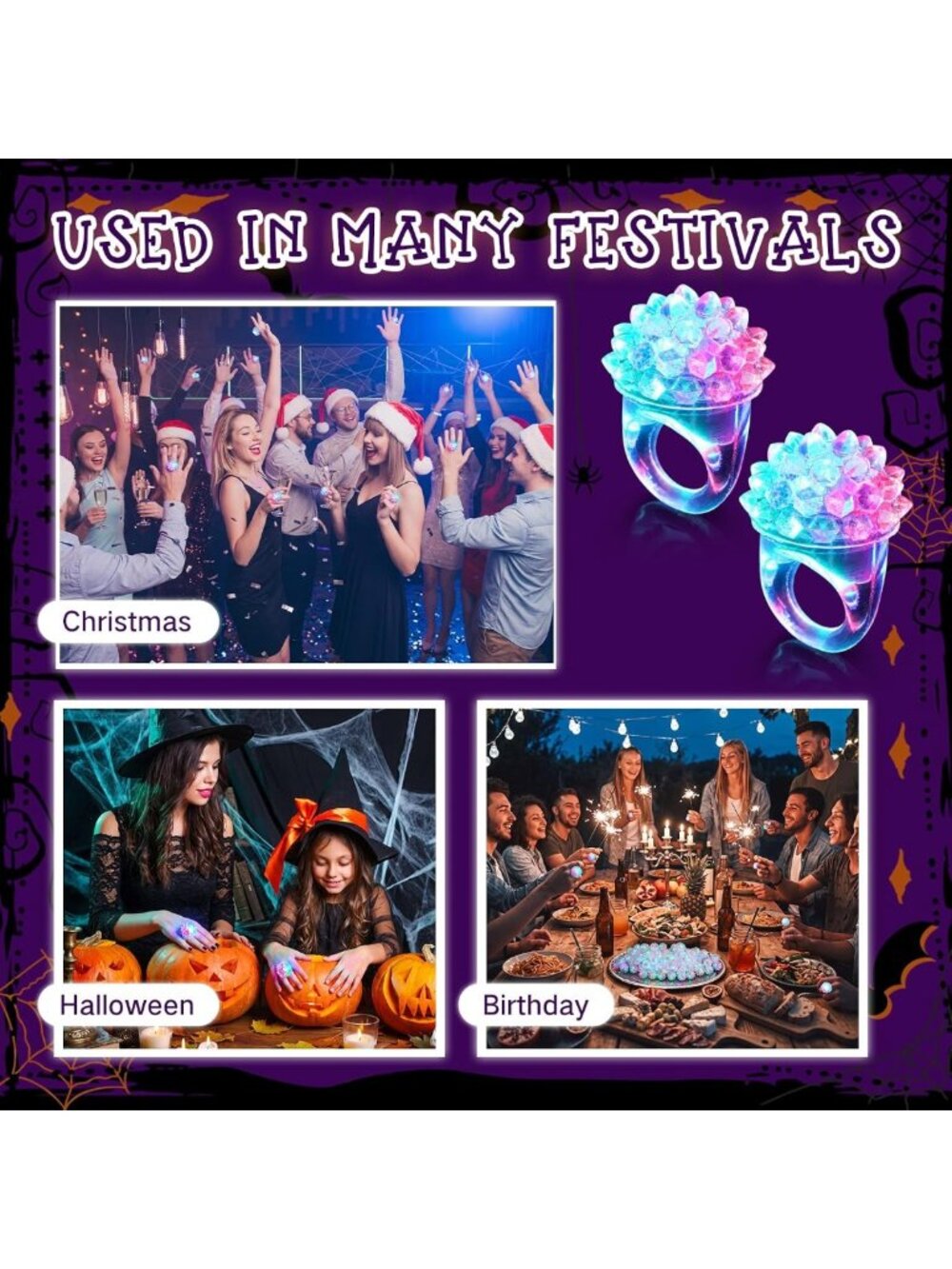 Colorful LED Light Up Rings - 150 Pcs Bumpy Glow Rings for Parties & Events - Picture 7 of 8